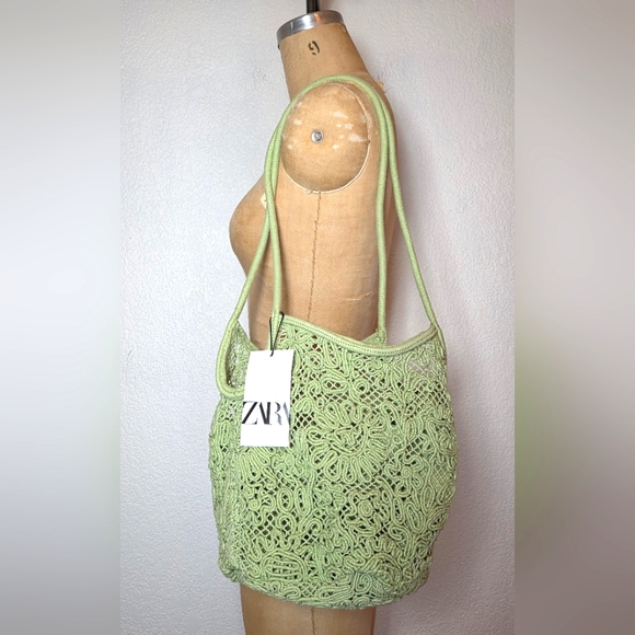 NWT Zara Green Cotton Crochet Buckle Style Bag - Picture 5 of 12